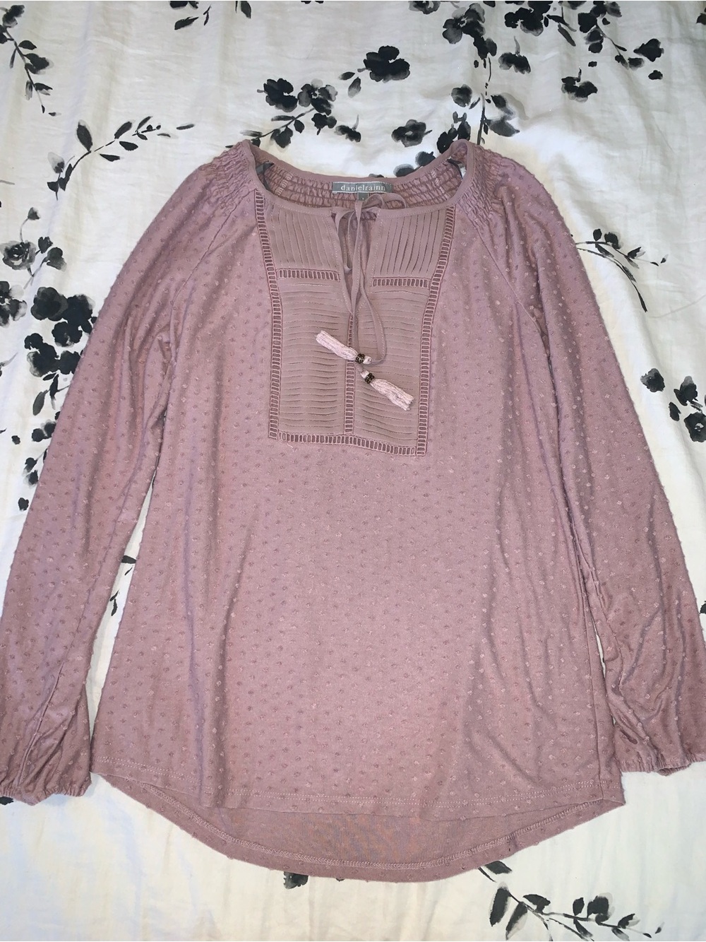Daniel Rainn Dusty Rose Peasant Tie-Neck Long Sleeve Tunic
